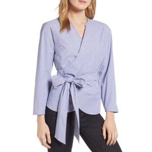 Jcrew Stretch Cotton Stripe Wrap Top